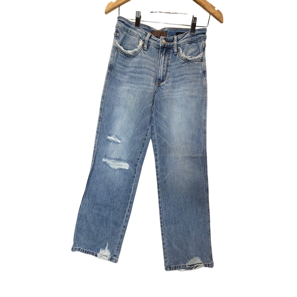 Judy Blue 90s Straight Leg Jeans Distressed High Rise Blue Denim Pants size 3/26